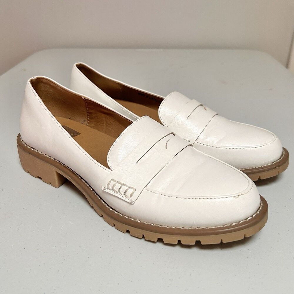 Dolce Vita Catalina Loafers Womens 8 White Lug Sole Leather Penny Shoes